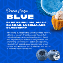 Better Sleep with Blue - Superfood powder containing Blue Spirulina, Maca, Baobab, Lucuma and Blueberry
