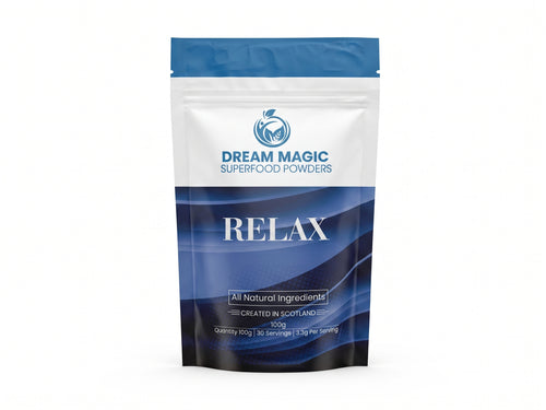 Better Sleep with Relax - Superfood powder containing Blue Spirulina, Maca, Baobab, Lucuma and Blueberry