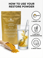 Reduce Stress with Restore - Superfood powder containing Turmeric, Ashwagandha, Ginger, Pineapple, Black Pepper and Lemon