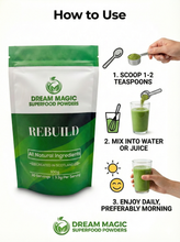 Gut Health with Rebuild - Superfood powder containing Spirulina, Wheatgrass, Chlorella and Moringa