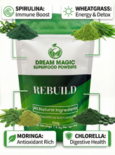Gut Health with Rebuild - Superfood powder containing Spirulina, Wheatgrass, Chlorella and Moringa